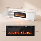 Meuble TV avec Cheminée Électrique 203cm avec Éclairage LED Fausse Cheminée Décorative 900/1800W Effet Flamme 3D Blanc