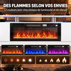 Meuble TV avec Cheminée Électrique 203cm avec Éclairage LED Fausse Cheminée Décorative 900/1800W Effet Flamme 3D Blanc