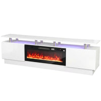 Meuble TV avec Cheminée Électrique 203cm avec Éclairage LED Fausse Cheminée Décorative 900/1800W Effet Flamme 3D Blanc